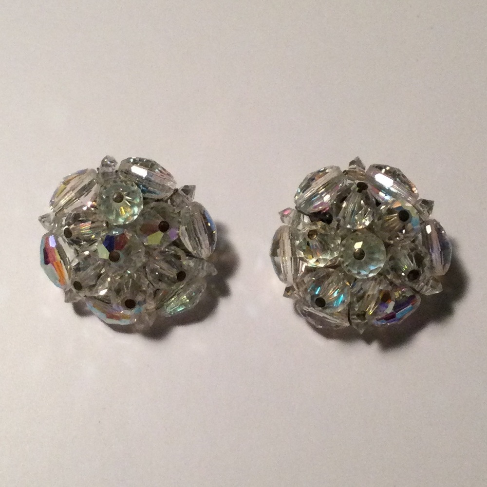 Vintage Laguna Aurora Borealis Beads Crystal Clip On Earrings